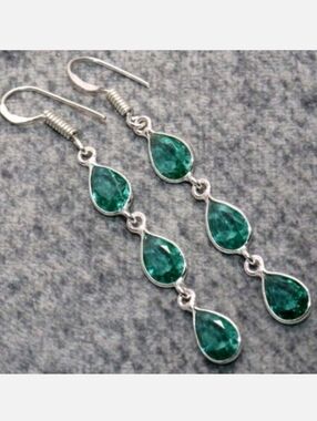 Green Topaz Gemstone 925 Sterling Silver Handmade Drop Dangle Earrings